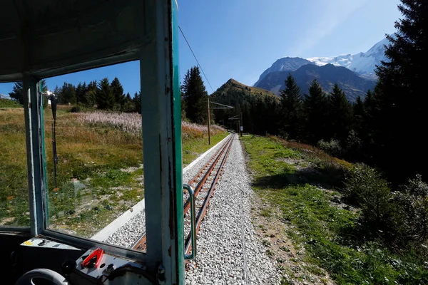 Alpy Francuskie Tramwaj Mont Blanc Tmb Najwyższa Linia Kolejowa Francji — Zdjęcie stockowe