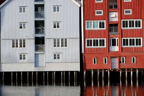 Restored and converted storehouses along the River Nidelva. Trondheim. Norway.