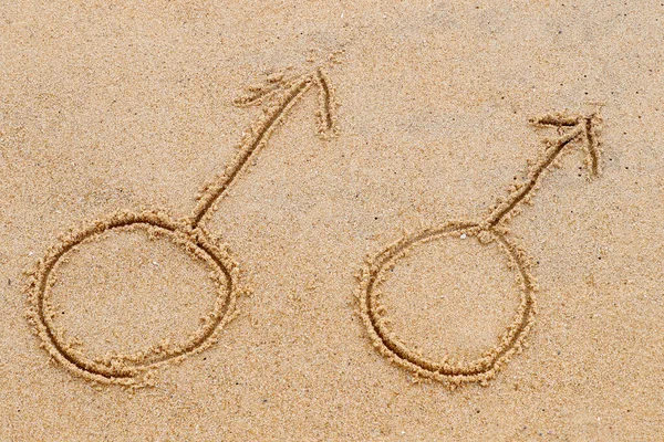 Male Gender Symbols Written Sand Beach Gay Symbol — Stock Photo, Image