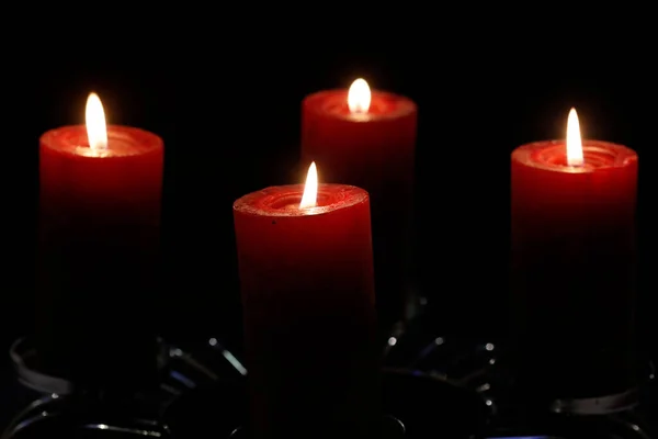 Natural Advent Wreath Crown Catholic Church Four Burning Red Candles — Stock Photo, Image