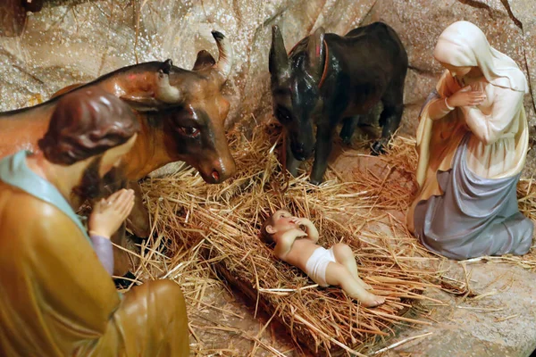 Рождественская Сцена Рождественская Кроватка Католическая Церковь Франция — стоковое фото