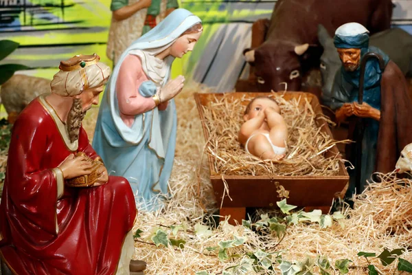 Scéna Zrození Vánoční Postýlka Zbožňování Tří Mágů Jménem Patisar Caspar — Stock fotografie
