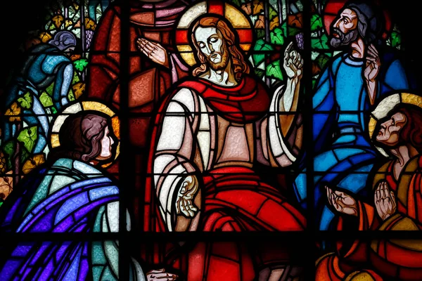 Sankt Etienne Kyrkan Fönster Målat Glas Han Jesus Sade Till — Stockfoto