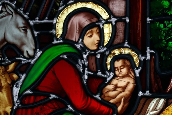 Kościół Notre Dame Aix Les Bains Witraże Dziewica Maryja Dzieciątko — Zdjęcie stockowe