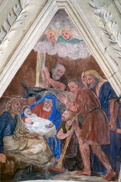 Kirken Til Johannes Døperen Mural Fødsel Tilbedelse Hyrdene Kom Igjen – stockfoto