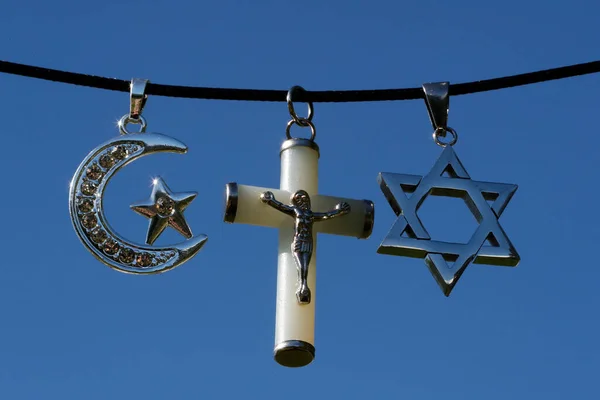 Religiöse Symbole Christentum Islam Judentum Monotheistische Religionen Dialog Zwischen Den — Stockfoto