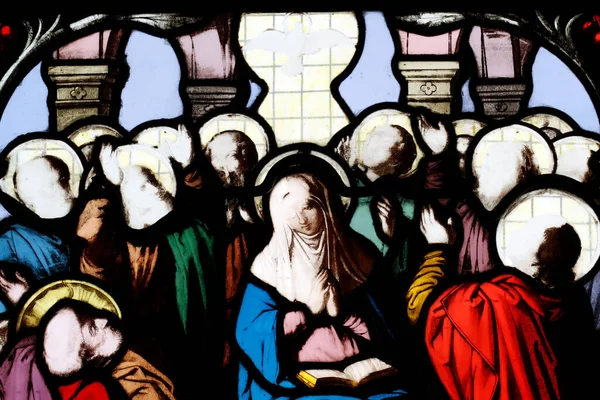 Cordeliers Kilisesi Lekeli Cam Pencere Kutsal Ruh Havariler Bakire Meryem — Stok fotoğraf