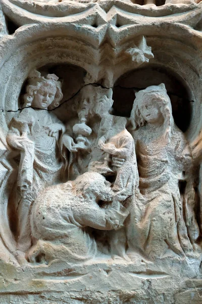 Opactwo Cystersów Fontenay Szopka Adoracja Magów Rzeźba Francja — Zdjęcie stockowe