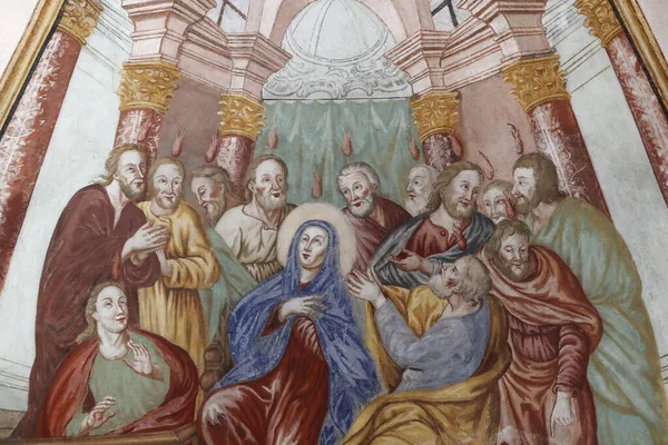 교회의 프레스코 사도들 동정녀 마리아에 성령의 오순절 프랑스 — 스톡 사진