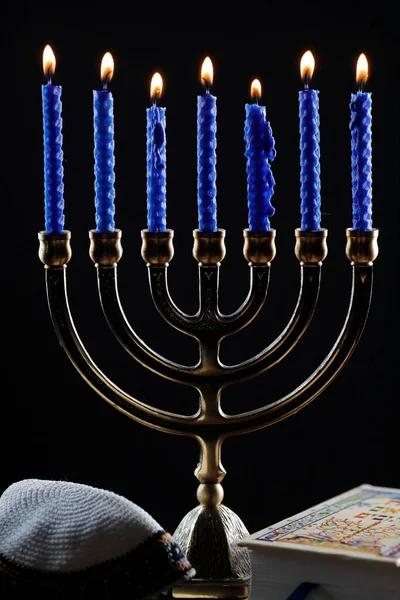 Tóra Kippah Menóra Vagy Hét Lámpás Héber Lámpaállvány Judaizmus Szimbóluma — Stock Fotó