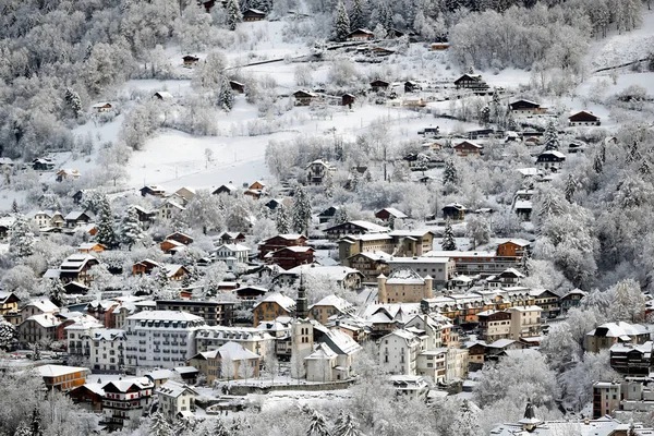 Franska Alperna Vintern Byn Saint Gervais Mont Blanc Berömd Skidstation — Stockfoto