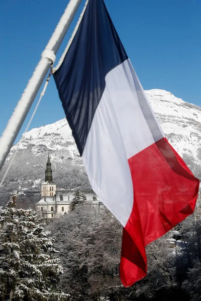 Francouzské Alpy Zimě Vesnice Saint Gervais Mont Blanc Slavná Lyžařská — Stock fotografie