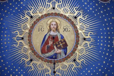 Aziz Spyridon Ortodoks Kilisesi. Yüce Tanrım, Pantokrator. Fresk. Trieste. İtalya. 