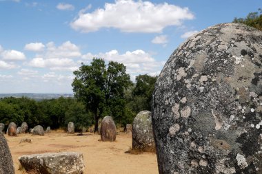 Almendres 'in Cromlech' i megalitik bir kompleks. Avrupa 'nın mevcut en büyük yapılandırılmış menhir gruplarından biridir. Portekiz. 