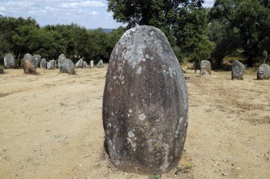Almendres 'in Cromlech' i megalitik bir kompleks. Avrupa 'nın mevcut en büyük yapılandırılmış menhir gruplarından biridir. Portekiz. 