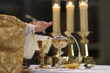 Saint Francois de Sales Bazilikası. Katolik ayini. Ayin kutlaması. Thonon. Fransa. 