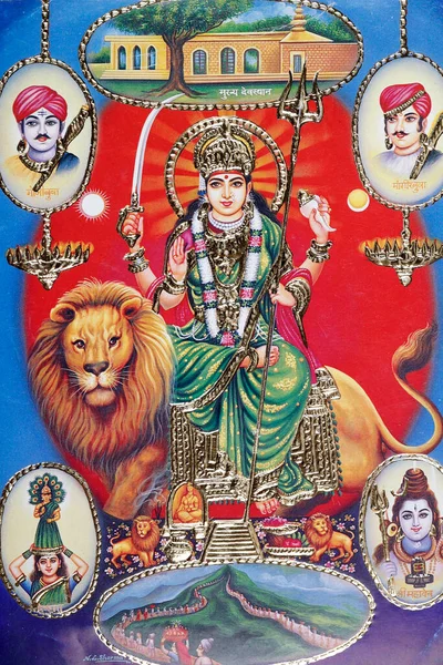 Φωτογραφία Της Ινδουίστριας Θεάς Ντούργκα Λιοντάρι — Φωτογραφία Αρχείου