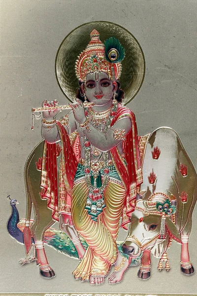 Herre Krishna Med Helig Hindu Gud — Stockfoto