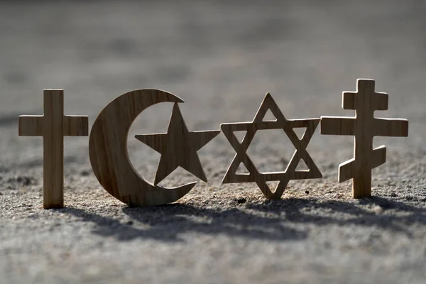 Christianity Islam Judaism Monotheistic Religions Jewish Star Christian Orthodox Crosses — Stock Photo, Image