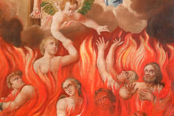 Saint Nicolas Veroce Church Last Judgment Hell Group Saved Painting — Stock Photo, Image