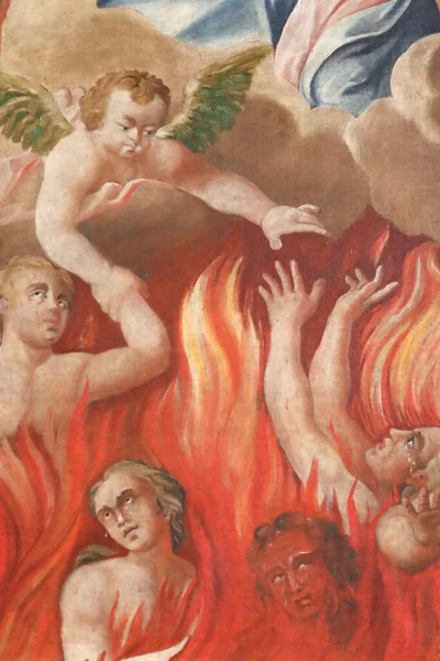 Saint Nicolas Veroce Church Last Judgment Hell Group Saved Painting — Stock Photo, Image