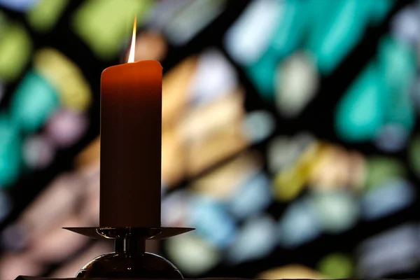 Die Kirche Notre Dame Plaimpalais Kerzenschein Vor Einem Kirchenfenster Während — Stockfoto