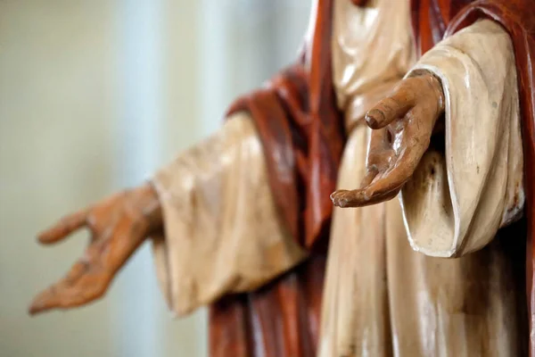 Apostelkyrkan James Herregud Statyn Närbild Händerna Det Trieste Italien — Stockfoto
