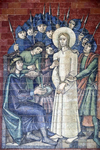 Sanctuarul Din Fatima Calea Crucii Isus Este Condamnat Sinedriu Pasiunea — Fotografie, imagine de stoc