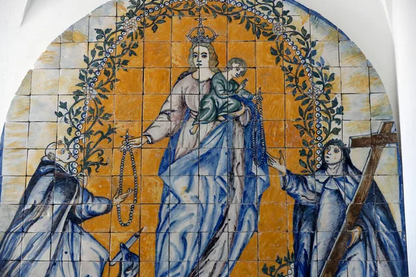 Museo Evora Azulejos San Domenico Riceve Rosario Dalla Vergine Portogallo — Foto Stock