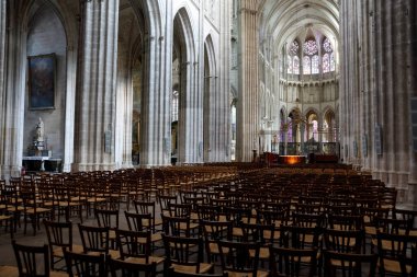 Saint Stephan 'a adanmış Auxerre katedrali. Katedral, Gotik mimarinin 13. yüzyılın ilk yarısından bir başyapıtıdır. Nev. Auxerre. Fransa.