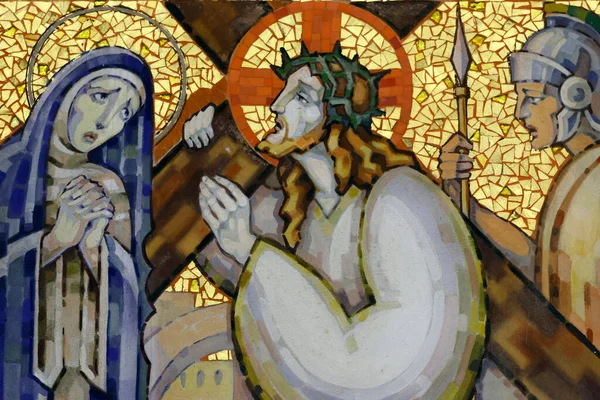 Haçın yolu. 4. İstasyon: İsa, annesi Annecy ile buluştu. Fransa.