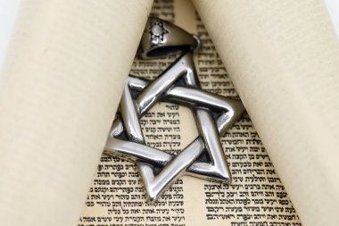 Yahudilik. İçinde Davut Yıldızı olan Tevrat parşömeni. Yahudi sembolleri.