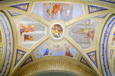 Saint Jean Baptiste church.   Mural painting by F Mucengo. The life of Saint John the Baptist. Megeve.France.