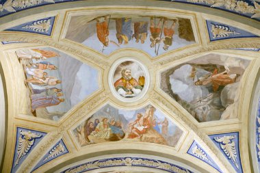 Aziz Jean Baptiste Kilisesi. F Mucengo 'nun duvar resmi. Aziz Vaftizci Yahya 'nın hayatı. Melife. Fransa..