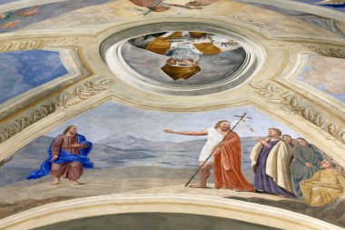 Aziz Jean Baptiste Kilisesi. F Mucengo 'nun duvar resmi. Aziz Vaftizci Yahya 'nın hayatı. Melife. Fransa..