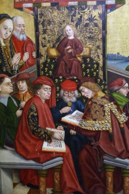 Ulusal Müze. İsa, hukuk öğretmenleriyle konuşur. 1499. Hamburg 'daki katedralden firavun odunu panelleri. Varşova. Polonya.