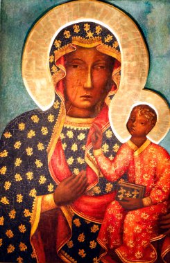 Czestochowa 'nın Kara Madonna' sı Kutsal Bakire Meryem 'in saygı duyulan bir ikonudur. Varşova. Polonya.