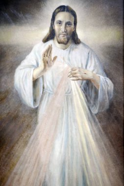 Merhametli İsa, sana güveniyorum. Yüce İsa 'nın merhameti. Merhametli İsa, sana güveniyorum. Yüce İsa 'nın merhameti. Varşova. Polonya.