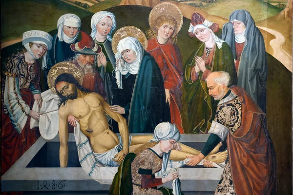 Ulusal Müze. İsa 'nın Mezarlığı. Striegau 'daki Knights Hastanesi' nden 1486 köknar ağacı paneli. Varşova. Polonya.