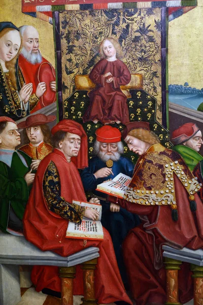 Ulusal Müze. İsa, hukuk öğretmenleriyle konuşur. 1499. Hamburg 'daki katedralden firavun odunu panelleri. Varşova. Polonya.