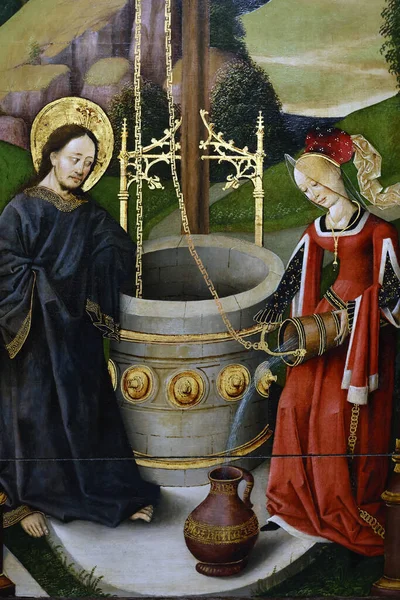 Ulusal Müze. İsa ve Yakup 'un kuyusundaki Samiriyeli kadın. Kudüs üç parçalı. 1497-150O. Gdansk 'taki Bayan Kilisemiz. Varşova. Polonya.