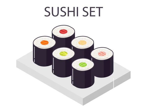 MIx sushi roll  set vector isometric — Stock Vector