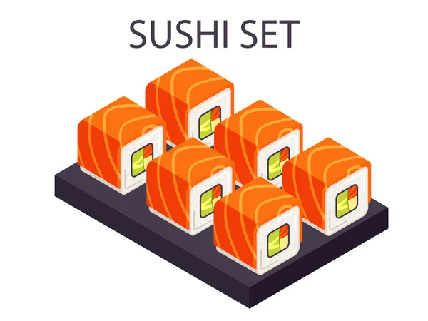 Salmon sushi set lix vector isometric — Stock Vector