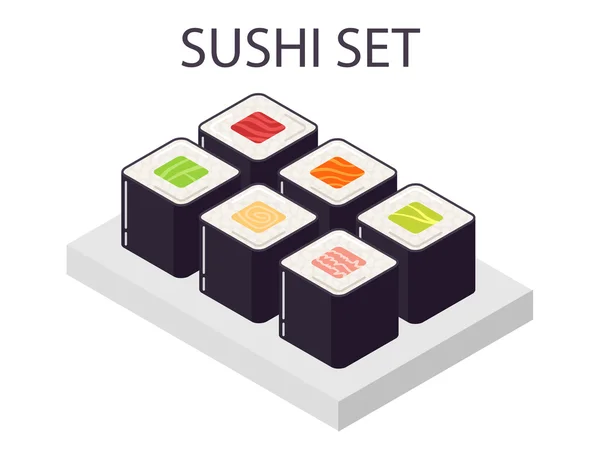 Sushi roll mix set vector isometric — Stock Vector