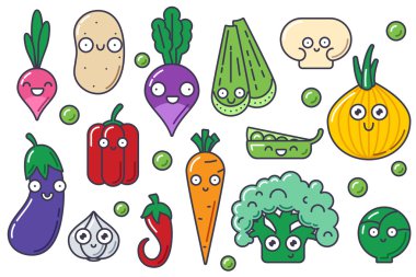 Karikatür sebze düz vektör kümesi