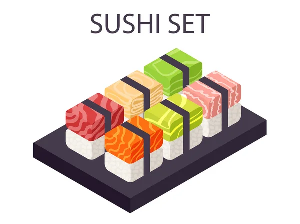 Isometrische Mischung Sushi-Set Lux — Stockvektor