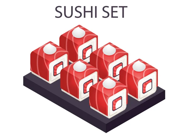Tuna sushi set lix vector isometric — Stock Vector