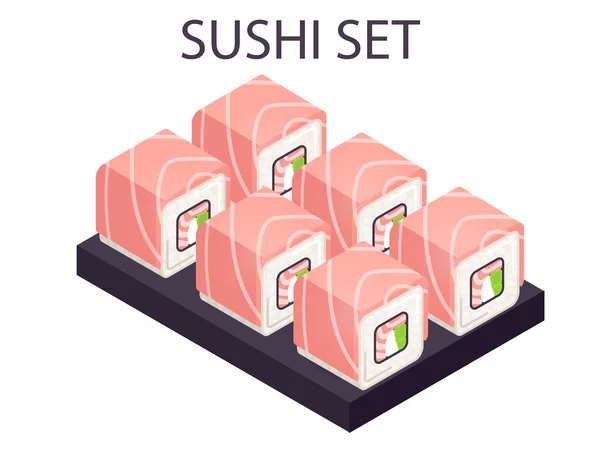 Perch sushi set lix vector isometric — Stock Vector