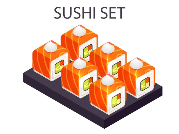 Conjunto de sushi poleiro vetor lix isométrico — Vetor de Stock