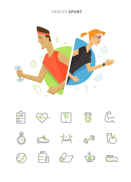 Ensemble d'icône d'illustration de symbole d'homme et de femme athlétique — Image vectorielle
